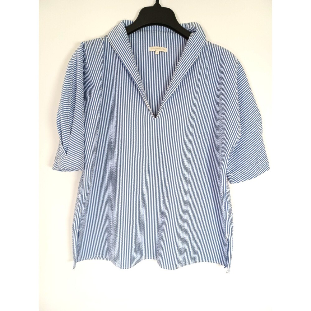 Ann Mashburn Medium Collared Popover Top Seersucker Nautical Preppy East Coast - Picture 2 of 10